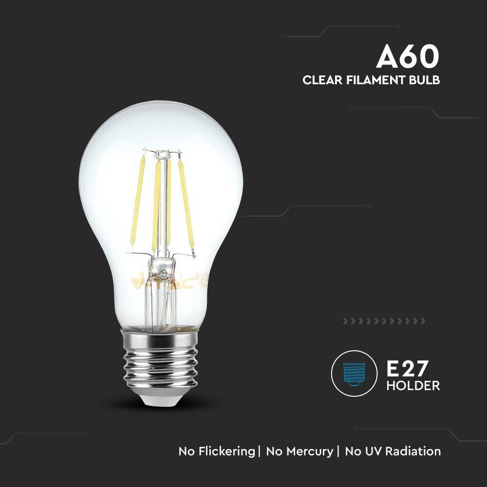 LED Filament Pære E27 - 12W, Klart Dæksel, 4000K, 1521lm, RA80