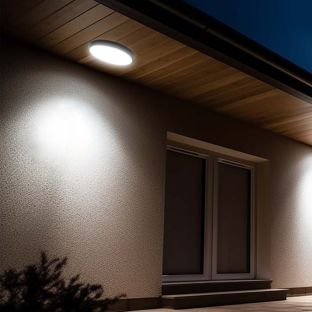 Sort rund LED kuppellampe, 18W, 3000K, IP44, RA80, 1830lm, sort ramme - 18W kuppelampe, LED, 3000K, rundt, sort, ramme, IP44