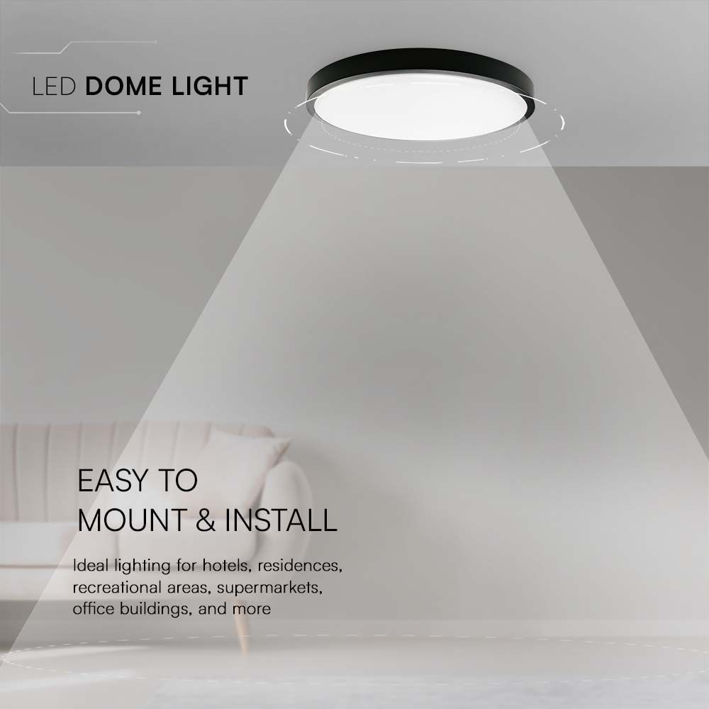 Sort rund LED kuppellampe, 18W, 3000K, IP44, RA80, 1830lm, sort ramme - 18W kuppelampe, LED, 3000K, rundt, sort, ramme, IP44