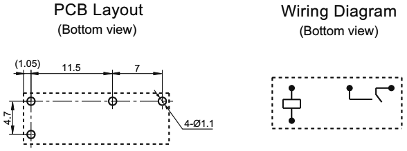 Miniature relæ - 12VDC / 7A, 1 x slutte (SPST-NO), 4-ben 7mm