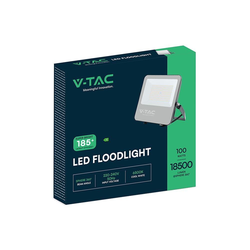 V-Tac 100W LED projektør - 185LM/W, udendørs arbejdslampe med 5 års garanti