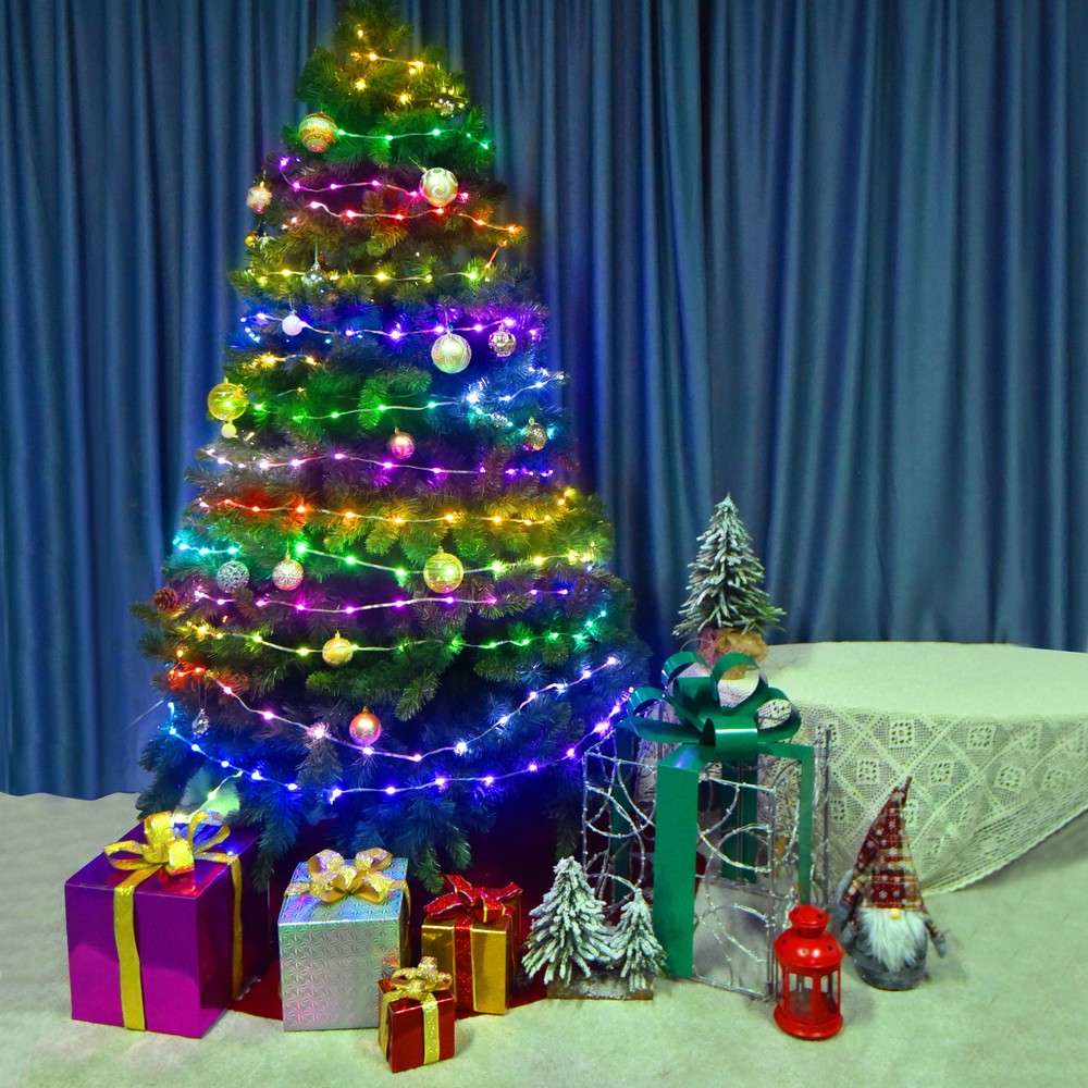 5 m RGBIC LED lyskæde med 50 LED, klar ledning, fjernbetjening og bluetooth - 230V