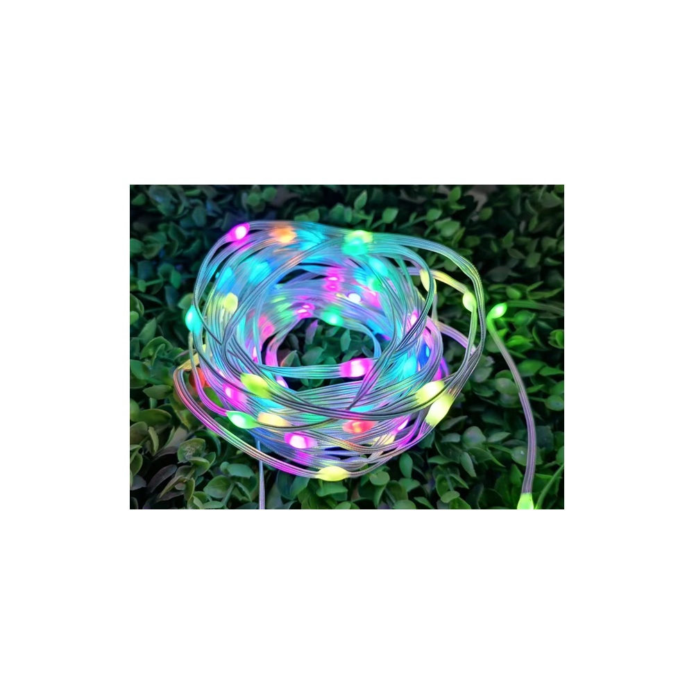 5 m RGBIC LED lyskæde med 50 LED, klar ledning, fjernbetjening og bluetooth - 230V