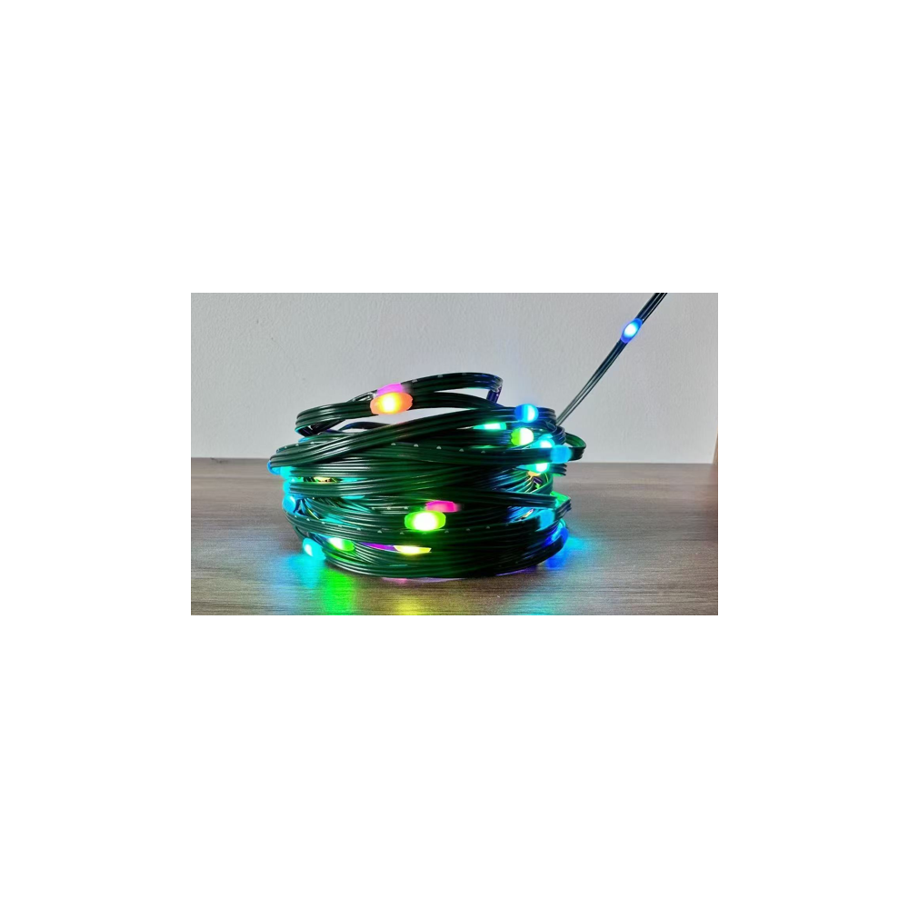 5 meter RGBIC LED lyskæde med 50 LED, grøn ledning, fjernbetjening og bluetooth - 230V