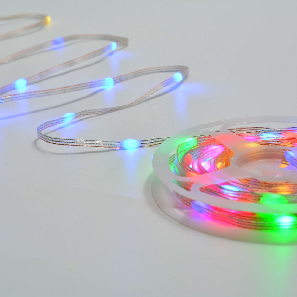 10 meter RGBIC LED lyskæde med 100 LED, klar ledning, fjernbetjening og bluetooth - USB 5V input