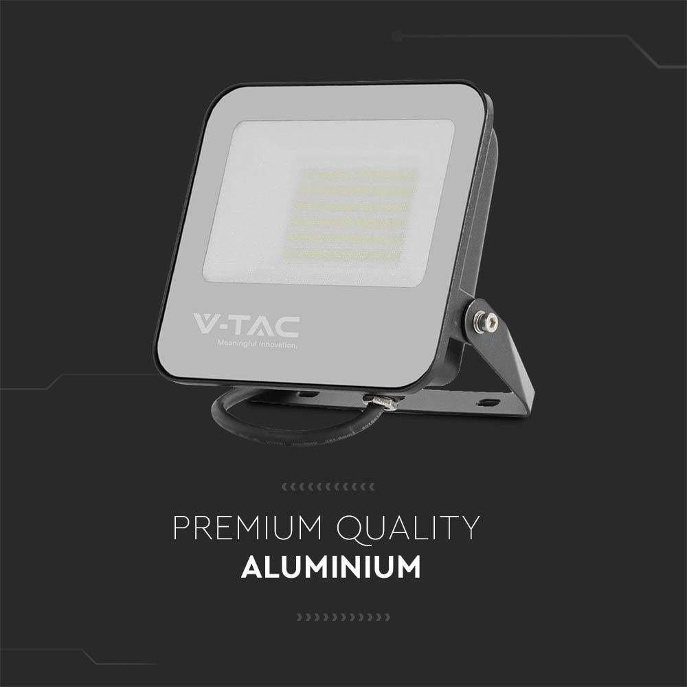 30W LED projektør med sort hus og gråt glas, 4000K, 4800lm, RA70 - V-Tac Pro serie med 5 års garanti