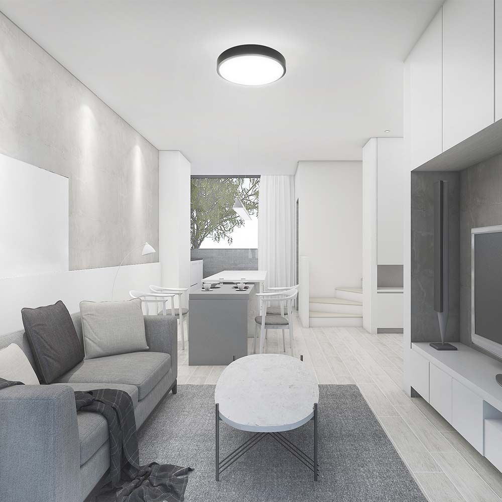 24W LED Kuppel Lys med Mikrobølgesensor, 4000K, Rundt, Sort Ramme, IP44 - Ideel til belysning af både indendørs og udendørs områder.