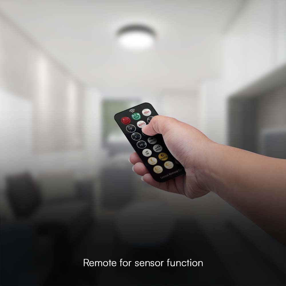 24W LED Kuppel Lys med Mikrobølgesensor, 4000K, Rundt, Sort Ramme, IP44 - Ideel til belysning af både indendørs og udendørs områder.