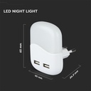 0,45W Natlys LED (EU stik) med USB Samsung chip 3000K - firkantet - Energibesparende natbelysning med USB og Samsung chip i varmt hvidt lys - firkantet design