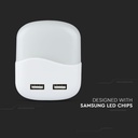 0,45W Natlys LED (EU stik) med USB Samsung chip 3000K - firkantet - Energibesparende natbelysning med USB og Samsung chip i varmt hvidt lys - firkantet design