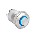 Vandalsikret stålkontakt, 1P OFF-ON Ø12mm, Blå 12V LED