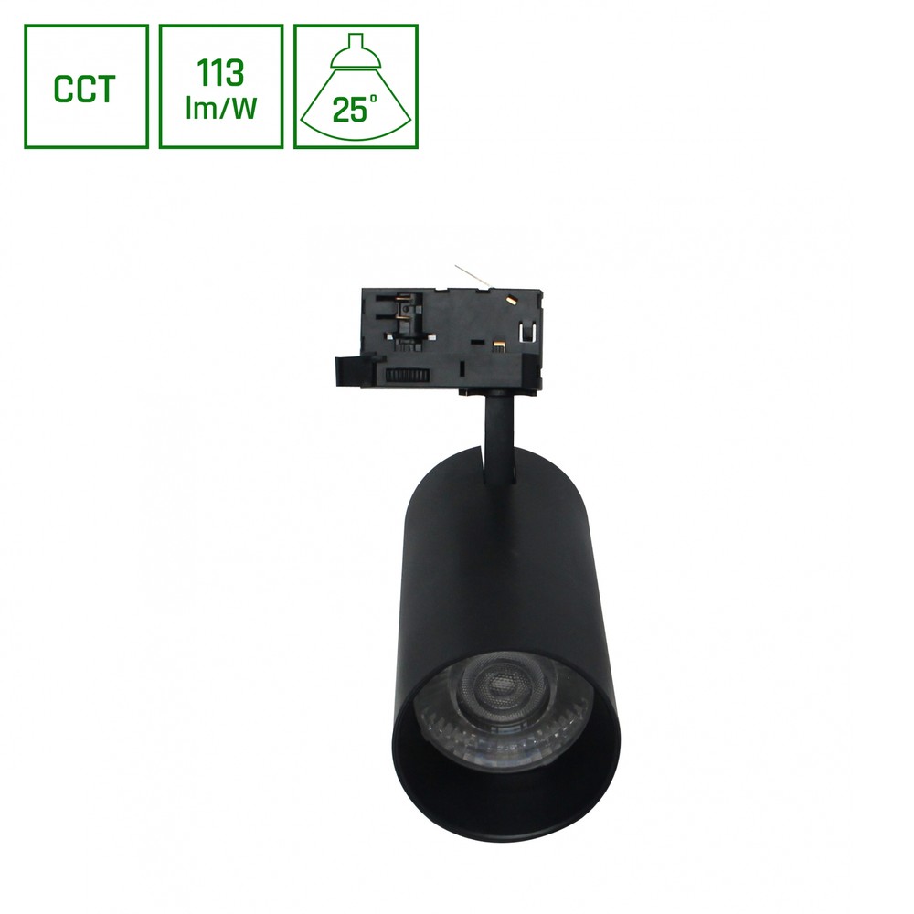 ANDROMEDA PRIME skinnespot 24W - Sort 3-faset skinne CCT, 230V, 25°, Spectrum, DI.76x177x228mm, IP20