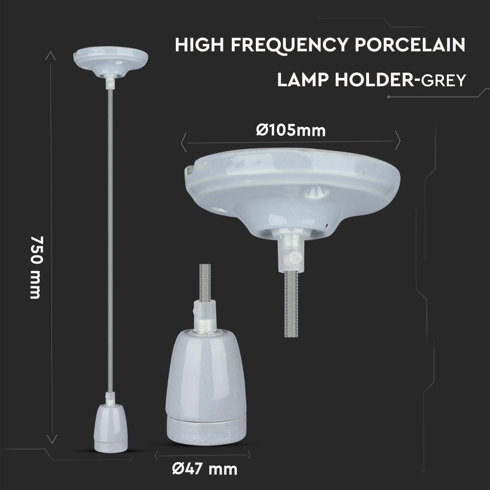 Porcelænelampe E27 holder - Grå, High Frequency