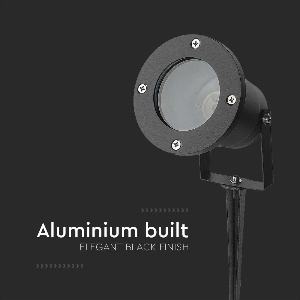GU10 havelampe med spyd - aluminium hus, sort, IP65, V-Tac Pro serie, 3 års garanti