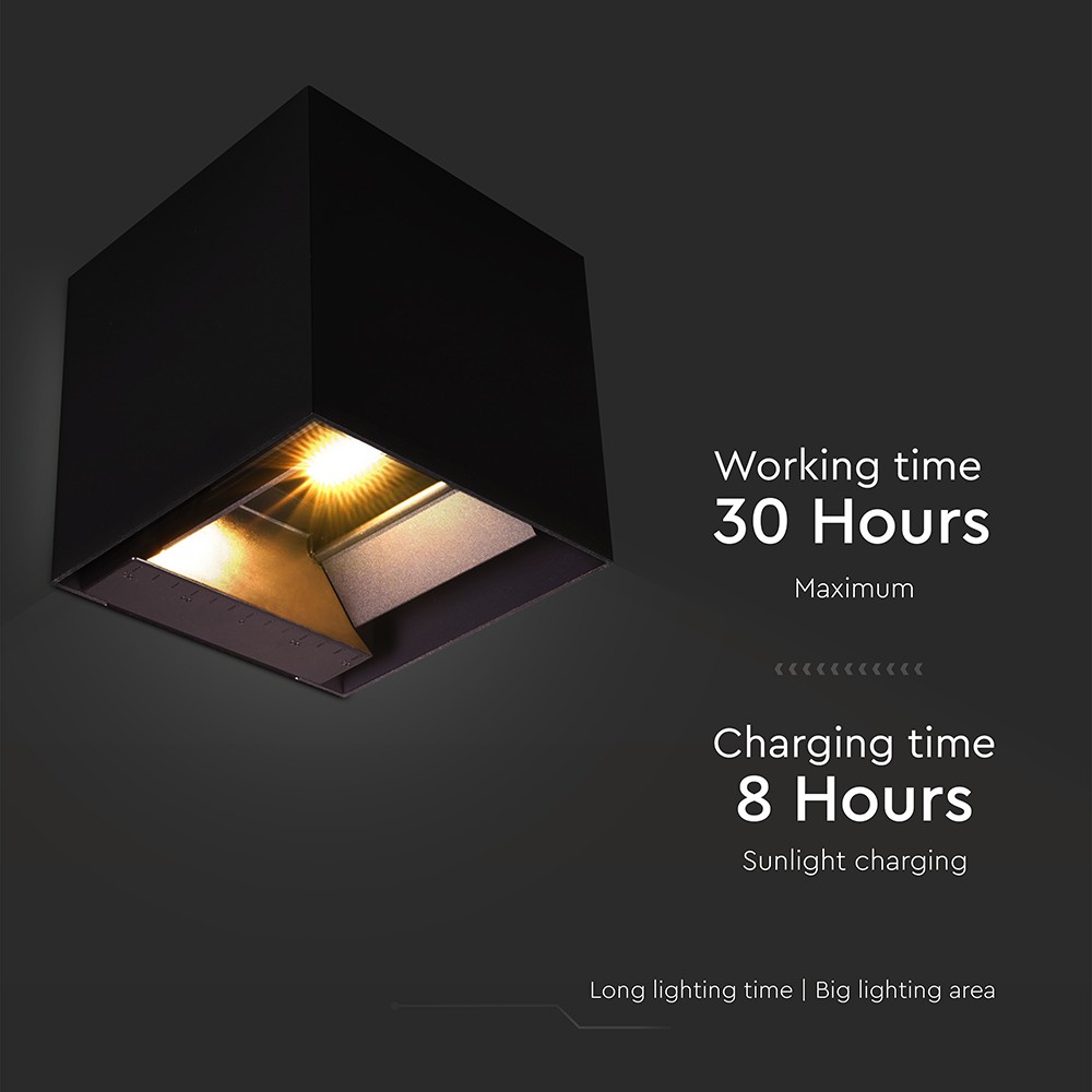 9W Solar Væglampe med LED, PIR sensor og 3i1 funktion, sort hus, vejr- og vandtæt IP65