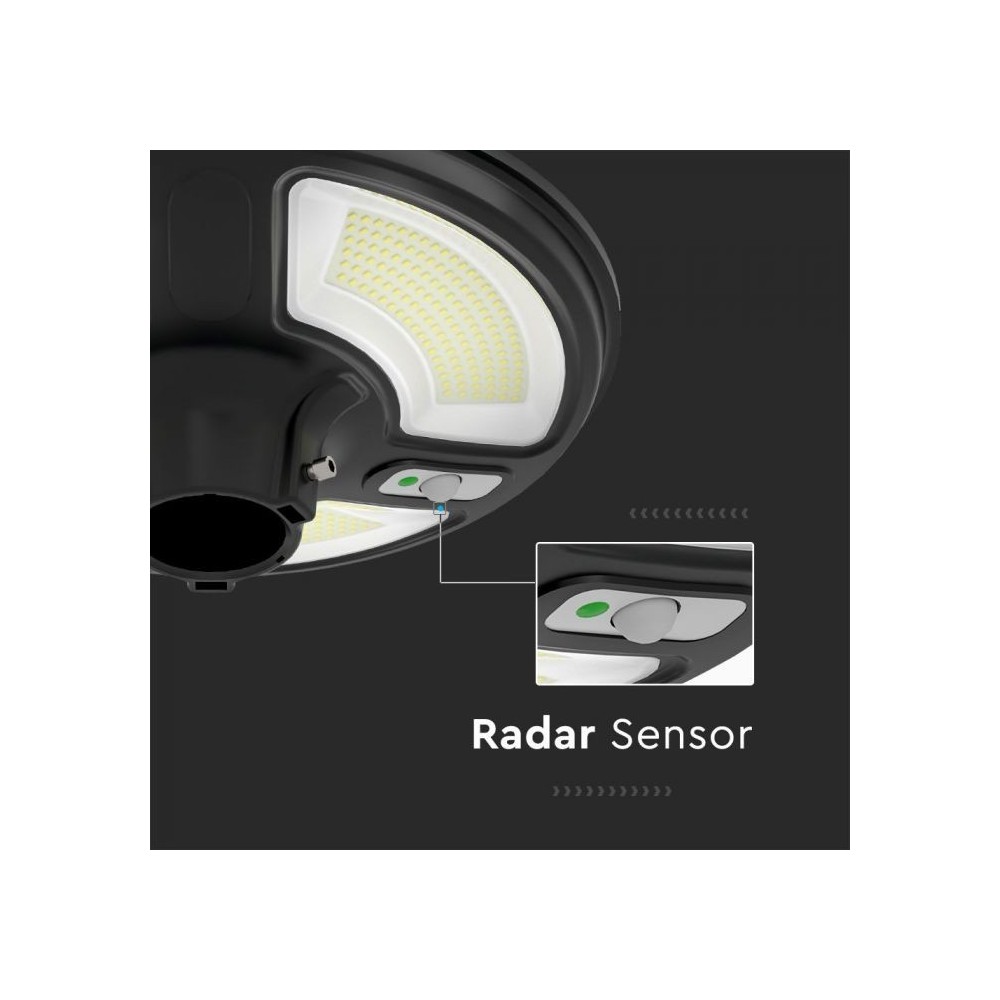 V-Tac 7.5W Solcelle Havelampe LED - Sort, Ø42 cm, med solcelle, sensor og IP65