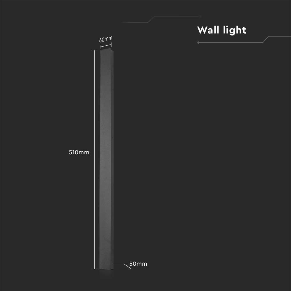 10W LED lineær væglampe - 4000K, antracit hus, IP65, 510*60*50mm.