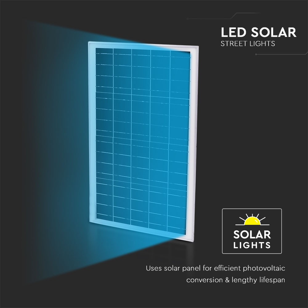 Solpanel LED gadelys 50W - 6000K - Energibesparende og miljøvenligt gadelys med kraftig lysstyrke på 6000 kelvin. Perfekt til udendørs belysning og vejbelysning.