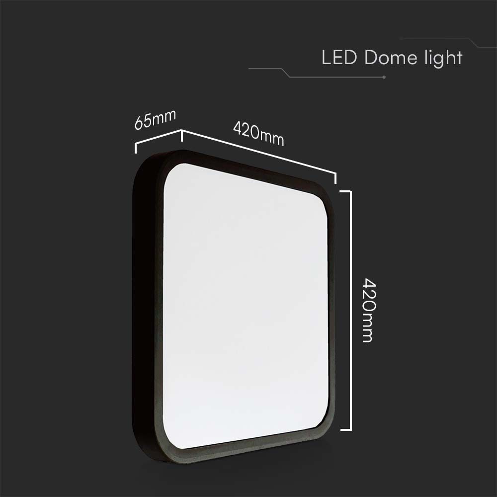 48W LED Kuppellampe - 3000K, kvadratisk, sort ramme, IP44, RA80 - 5160lm