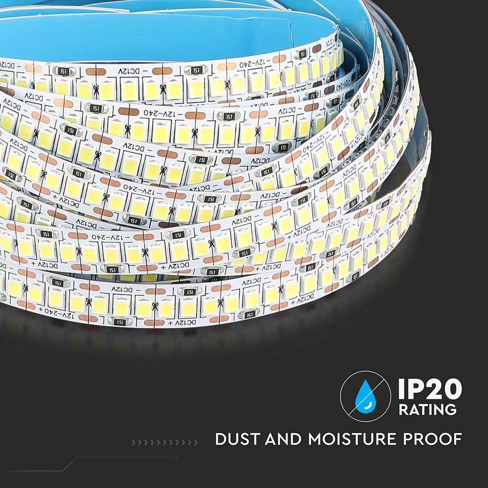 LED Stribelys 20W/m - 6000K, Høj Lumen, IP20, 5m/rulle