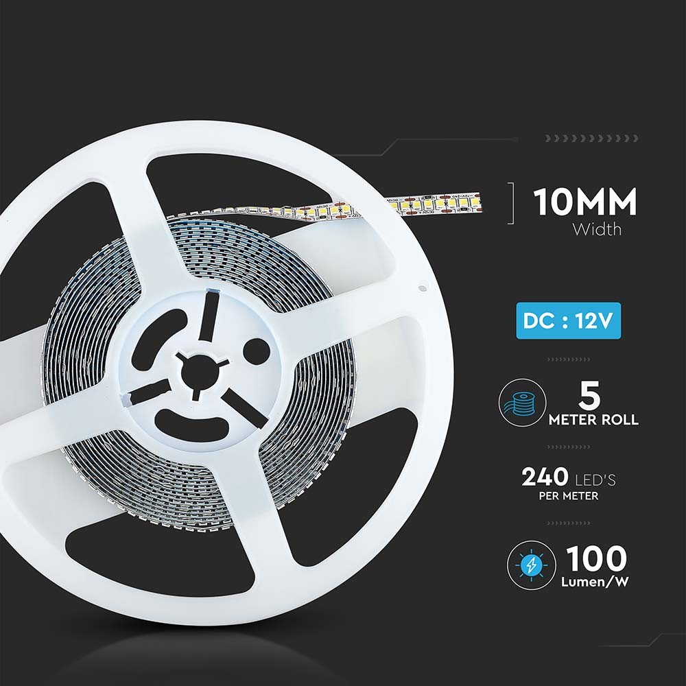 LED Stribelys 20W/m - 6000K, Høj Lumen, IP20, 5m/rulle
