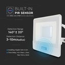 30W Projektør med PIR Sensor, Samsung Chip, 1m Kabel, 4000K, Hvid Hus - Ideel til udendørs belysning