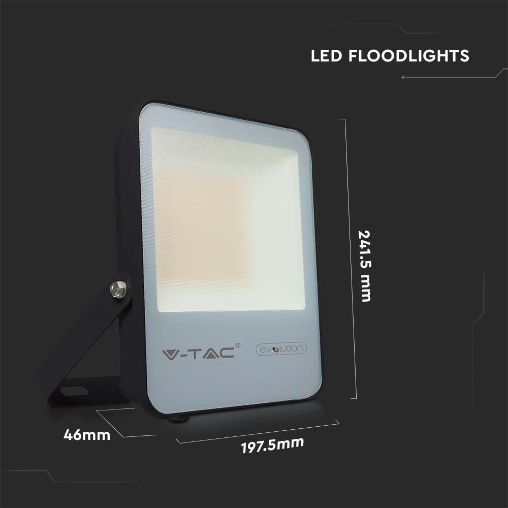 50W LED Projektør - 6400K Sort Hus, Grå Glas, 185lm/W - V-Tac Evolution serie med 5 års garanti