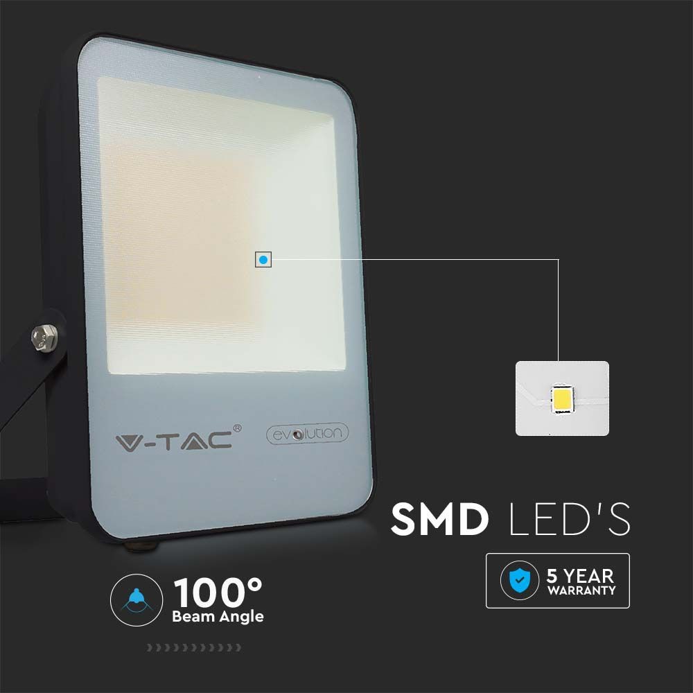 50W LED Projektør - 6400K Sort Hus, Grå Glas, 185lm/W - V-Tac Evolution serie med 5 års garanti