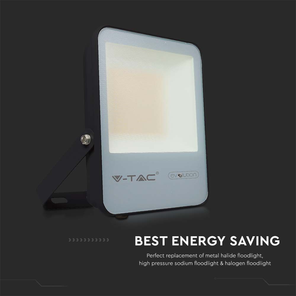 50W LED Projektør - 6400K Sort Hus, Grå Glas, 185lm/W - V-Tac Evolution serie med 5 års garanti