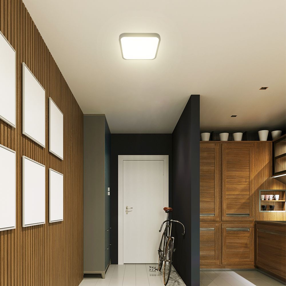 36W LED Dome Loftlampe med Lys Sensor, Samsung Chip, 4000K, Firkantet, Sort Ramme, IP44 Vandtæt