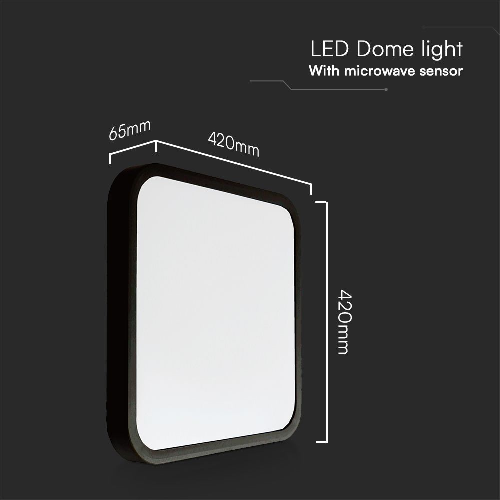 36W LED Dome Loftlampe med Lys Sensor, Samsung Chip, 4000K, Firkantet, Sort Ramme, IP44 Vandtæt