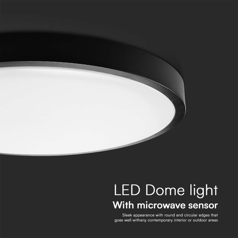 Loftlampe LED med mikrobølgesensor, 36W, 4000K, rund sort ramme, IP44 - Perfekt til belysning af rummet