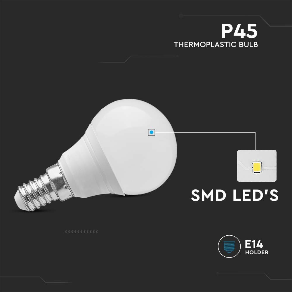P45 LED 3,7W E14 - plastik, Samsung chip, 6500K - 5 års garanti