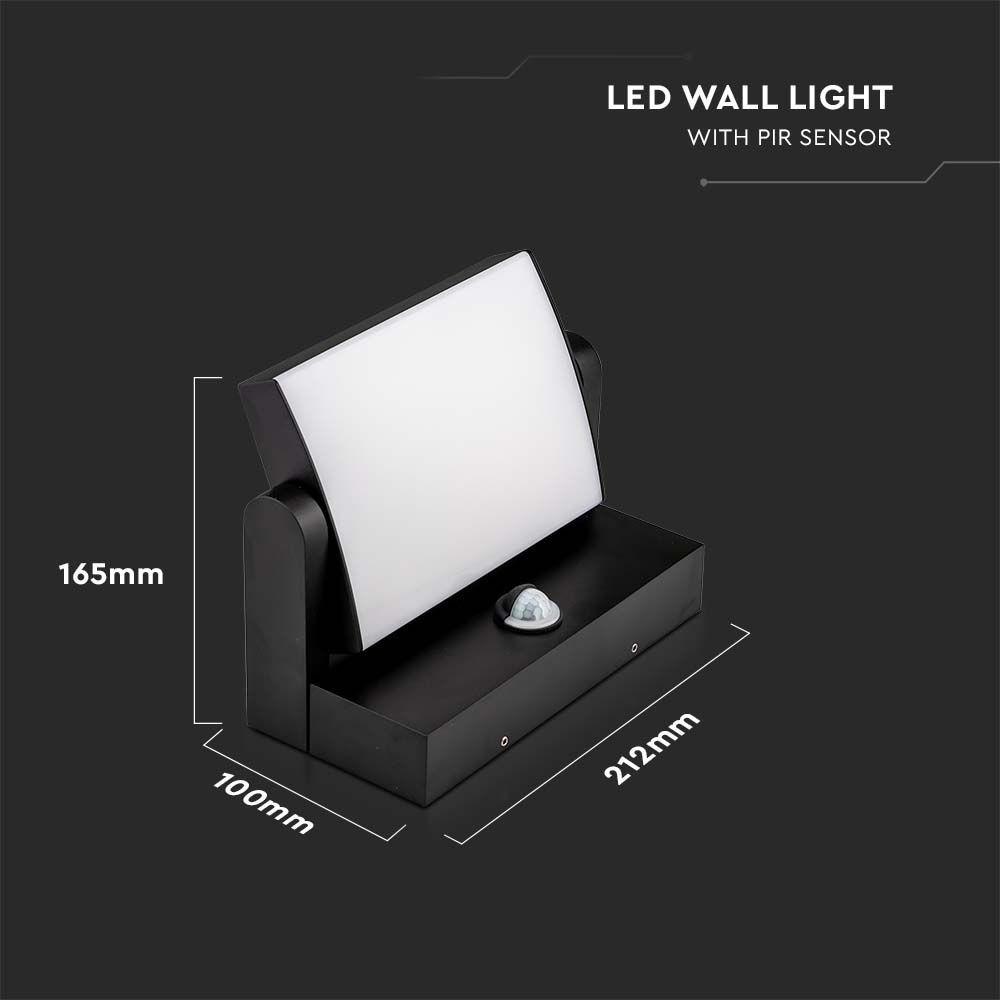 17W LED Væglampe med Sensor, 3000K, Sort, IP65 - Udendørs væglampe med bevægelsessensor og høj lysstyrke.