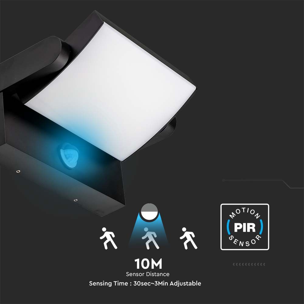 17W LED Væglampe med Sensor, 3000K, Sort, IP65 - Udendørs væglampe med bevægelsessensor og høj lysstyrke.