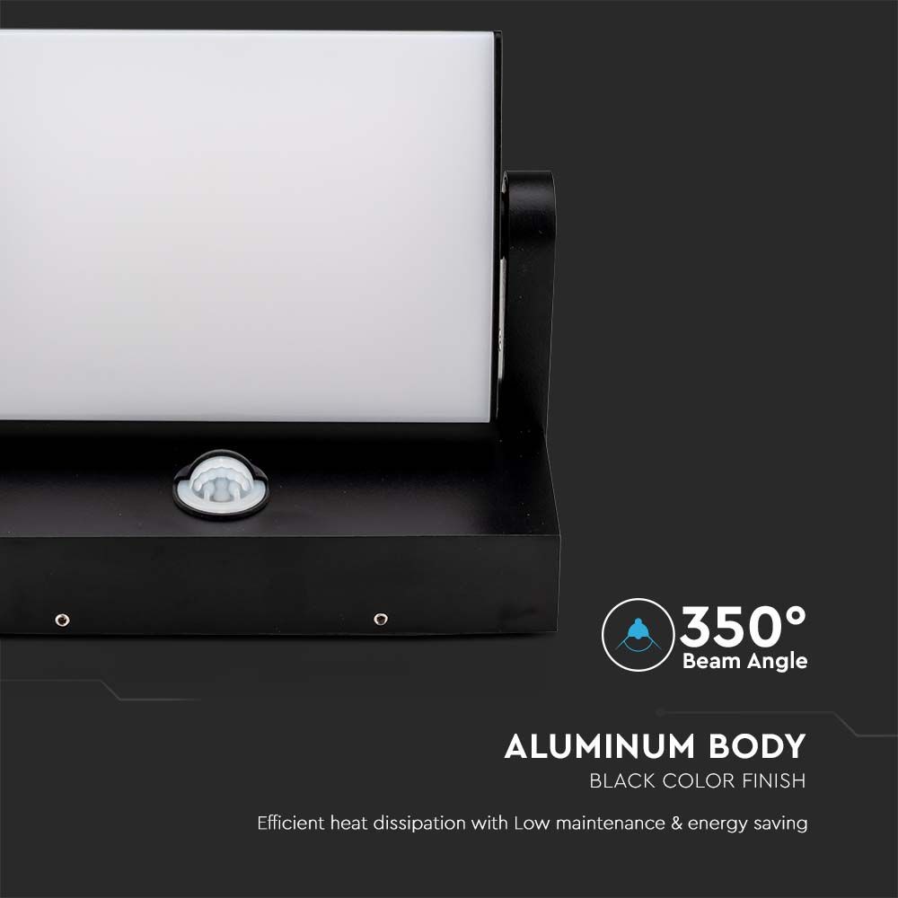 17W LED Væglampe med Sensor, 3000K, Sort, IP65 - Udendørs væglampe med bevægelsessensor og høj lysstyrke.