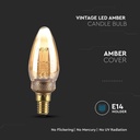 2W LED E14 Kultråd Kertepære, Amber Glas, 1800K - 65lm, RA80