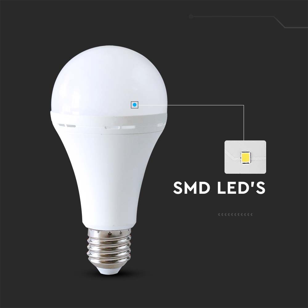 Nødplastlampe A90 med batteri og 15W E27 fatning, 3 timers drift, 4000K - 4000 Kelvin.