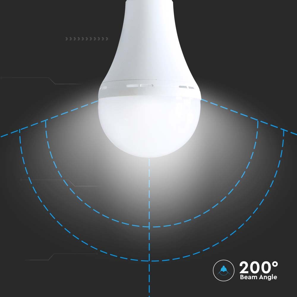 Nødplastlampe A90 med batteri og 15W E27 fatning, 3 timers drift, 4000K - 4000 Kelvin.
