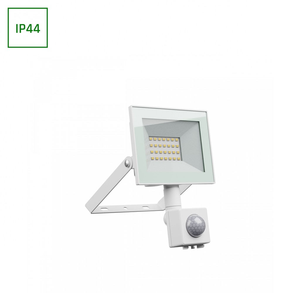 Noctis Lux projektør 20W varm hvid med PIR sensor - 230V, IP44, hvid - 116x174x53mm - 1650lm - RA70