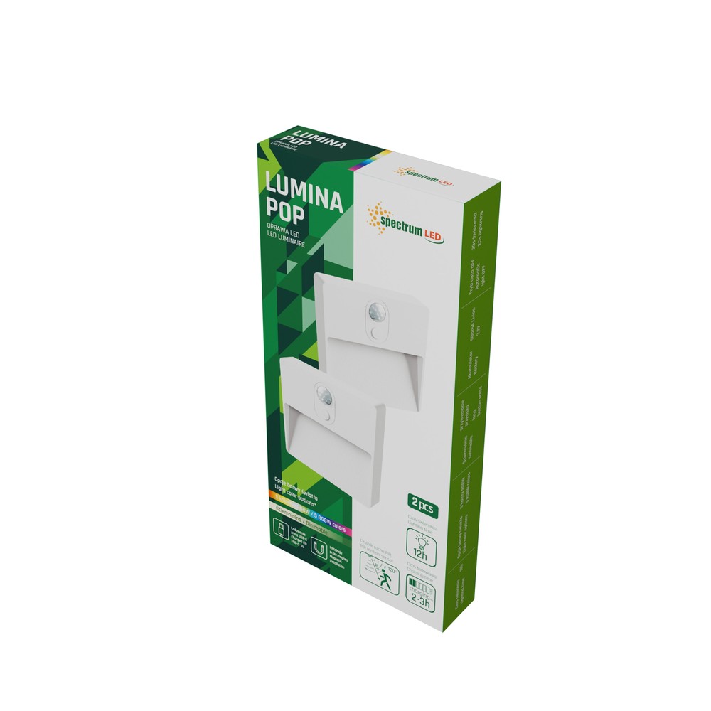 Lumina Pop lampe - 2-pak med RGBW+dim, PIR sensor, 500mAh batteri, USB-C opladning - hvid, 78x80x22