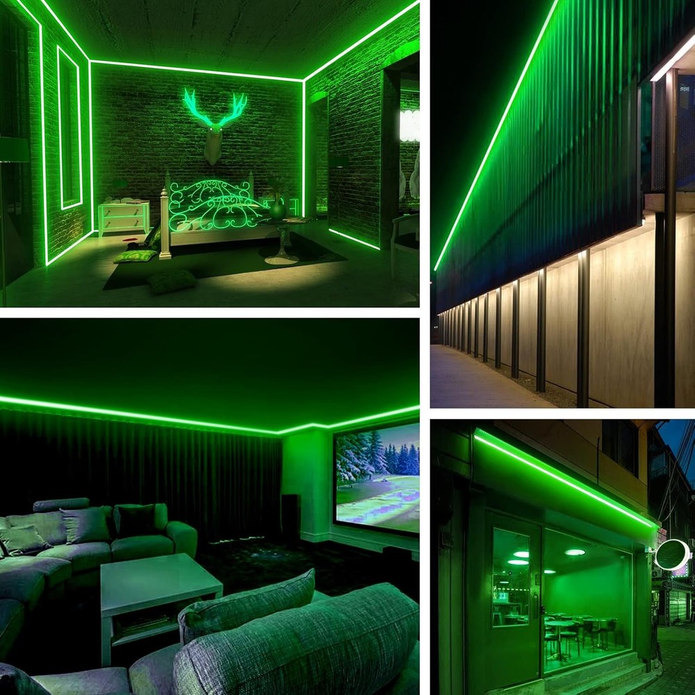 Vandtæt Grøn Neon COB Strip - 5m, 230V, IP67, 288 LED, 11,5W/m, Klippes hver 50cm