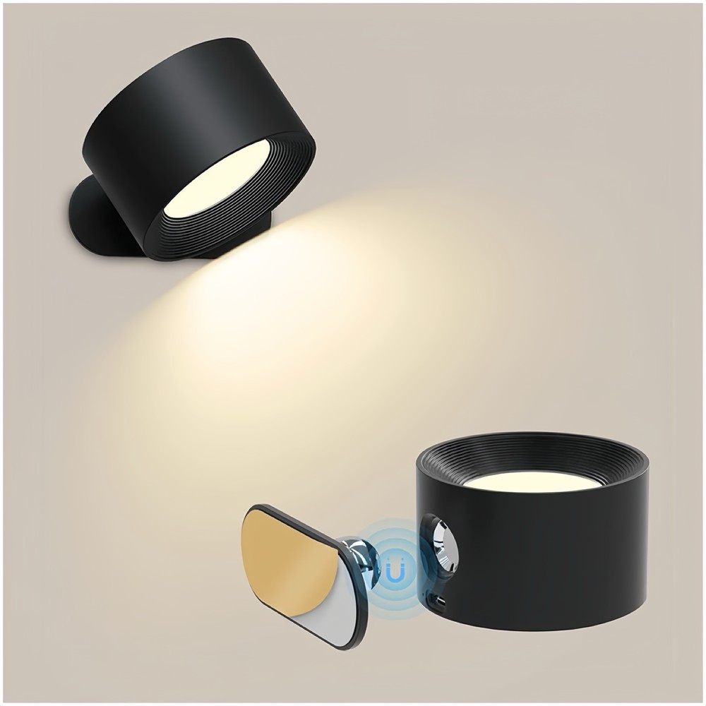 Genopladelig væglampe CCT 4,5W Sort Rund 360° roterbar IP20 inkl. lyskilde 5V DC USB 450lm RA80