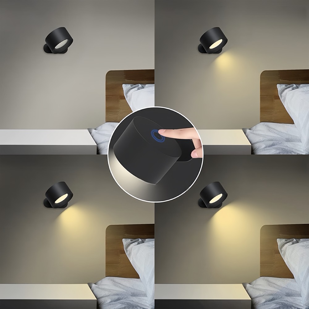 Genopladelig væglampe CCT 4,5W Sort Rund 360° roterbar IP20 inkl. lyskilde 5V DC USB 450lm RA80