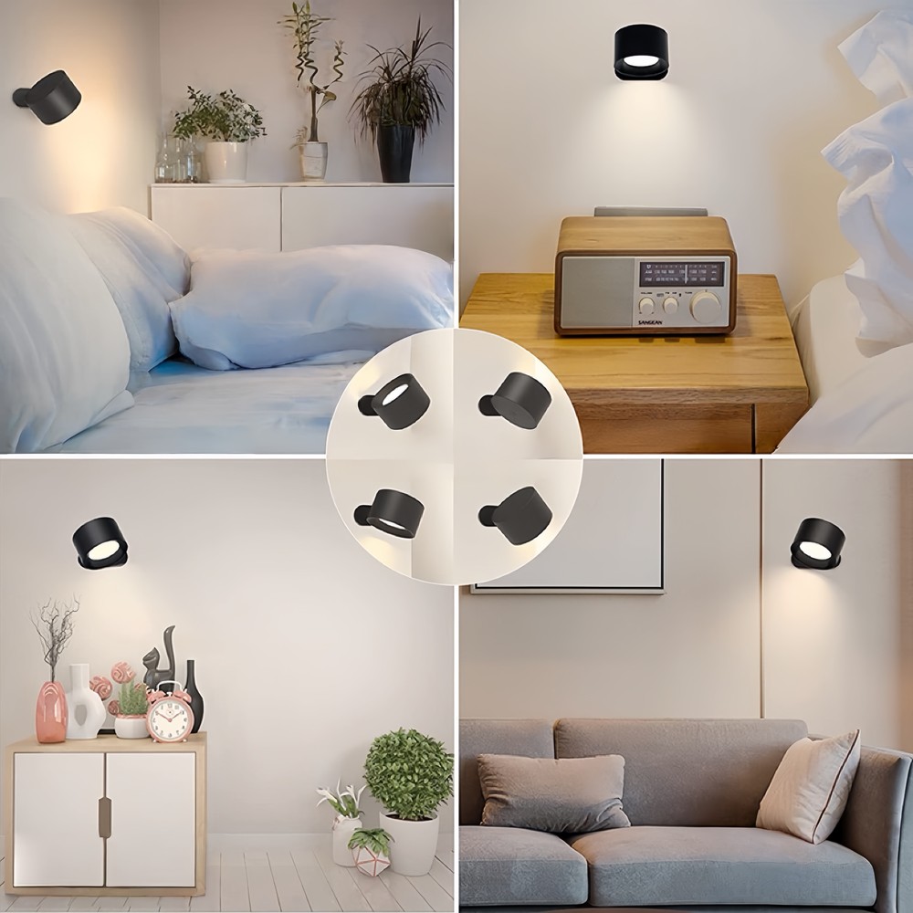 Genopladelig væglampe CCT 4,5W Sort Rund 360° roterbar IP20 inkl. lyskilde 5V DC USB 450lm RA80