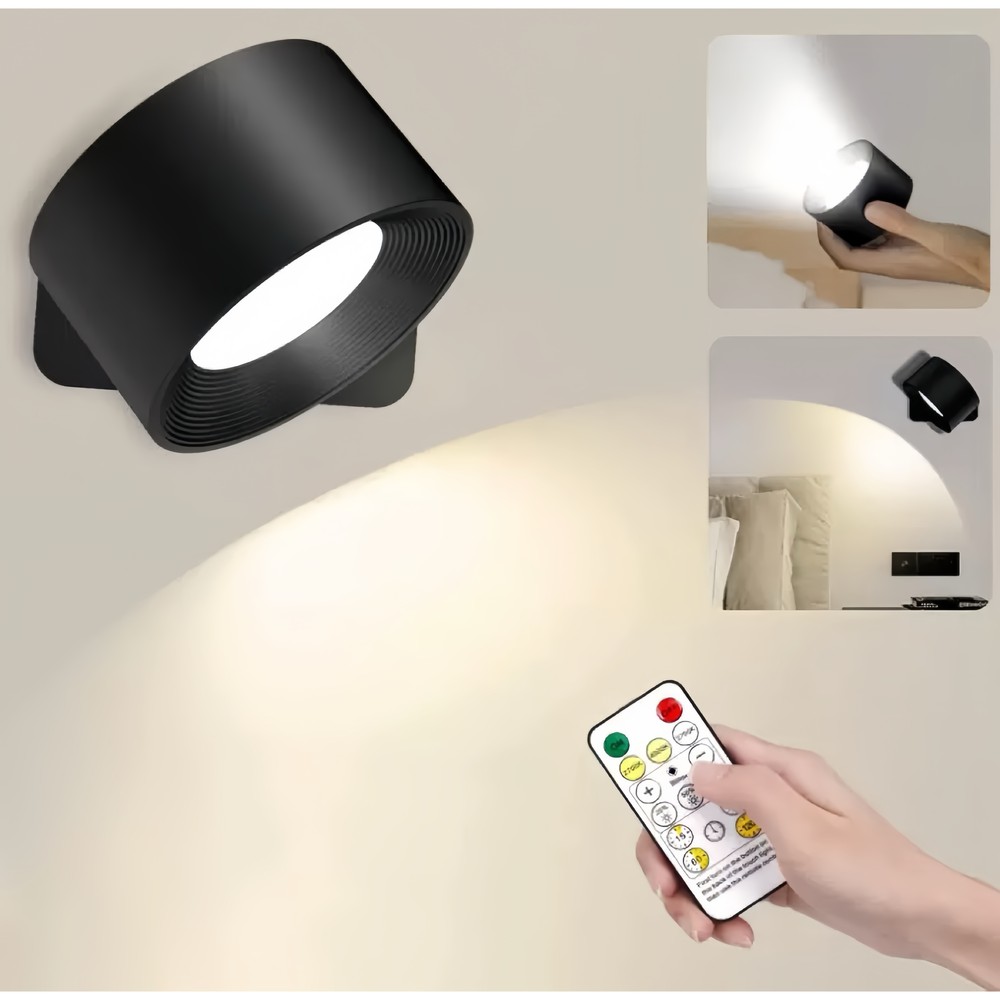 Genopladelig væglampe CCT 4,5W Sort Rund 360° roterbar IP20 inkl. lyskilde 5V DC USB 450lm RA80