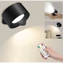 Genopladelig væglampe CCT 4,5W Sort Rund 360° roterbar IP20 inkl. lyskilde 5V DC USB 450lm RA80
