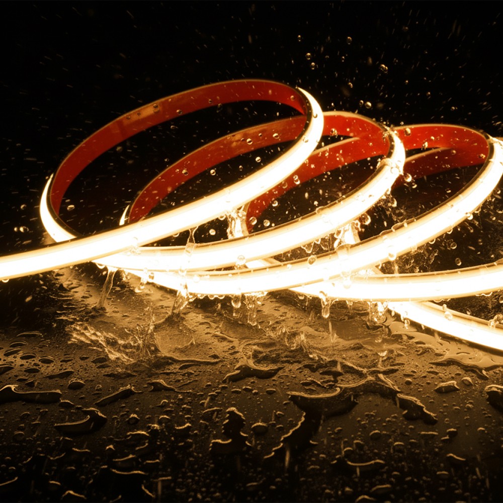 Vandtæt slim COB strip med 296 LED, 10W/m, IP67, 230V, tape bagpå - 5 meter