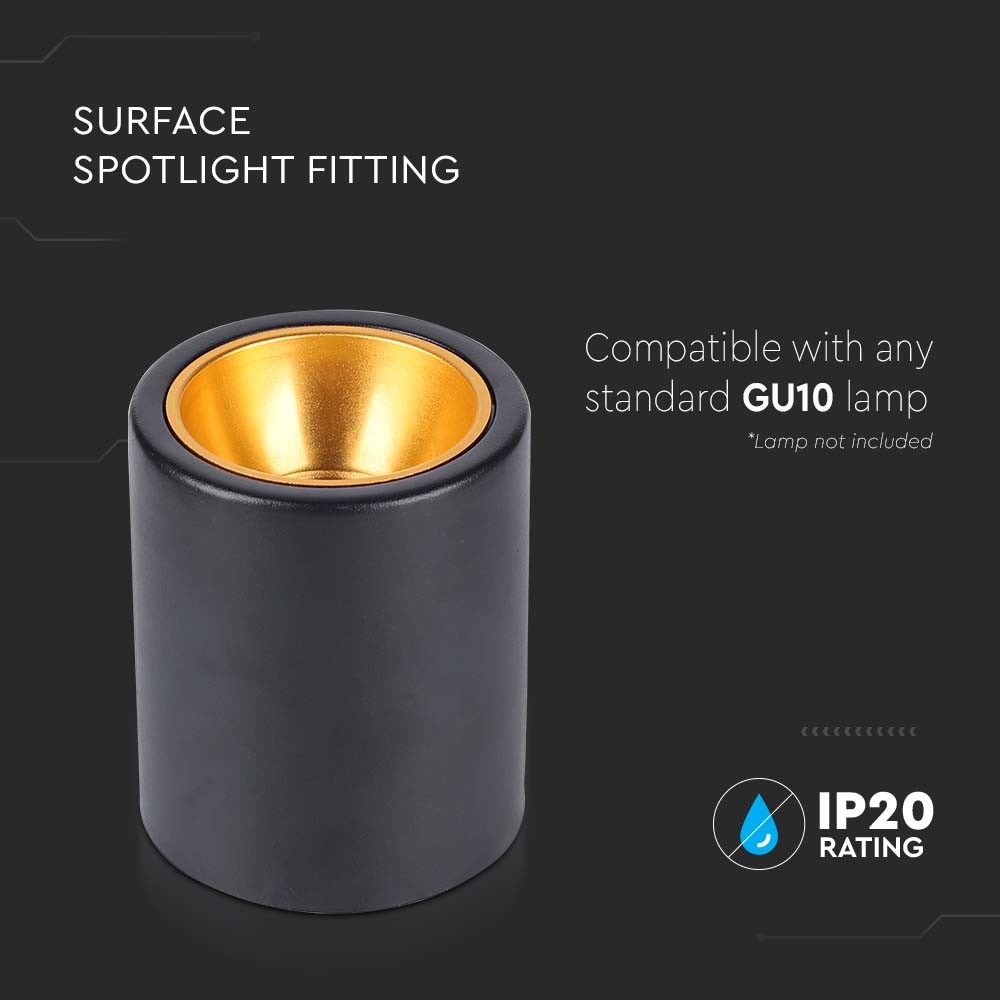 V-Tac Pro GU10 Lampe Rund Sort med 3 års garanti