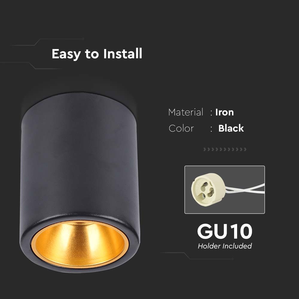 V-Tac Pro GU10 Lampe Rund Sort med 3 års garanti
